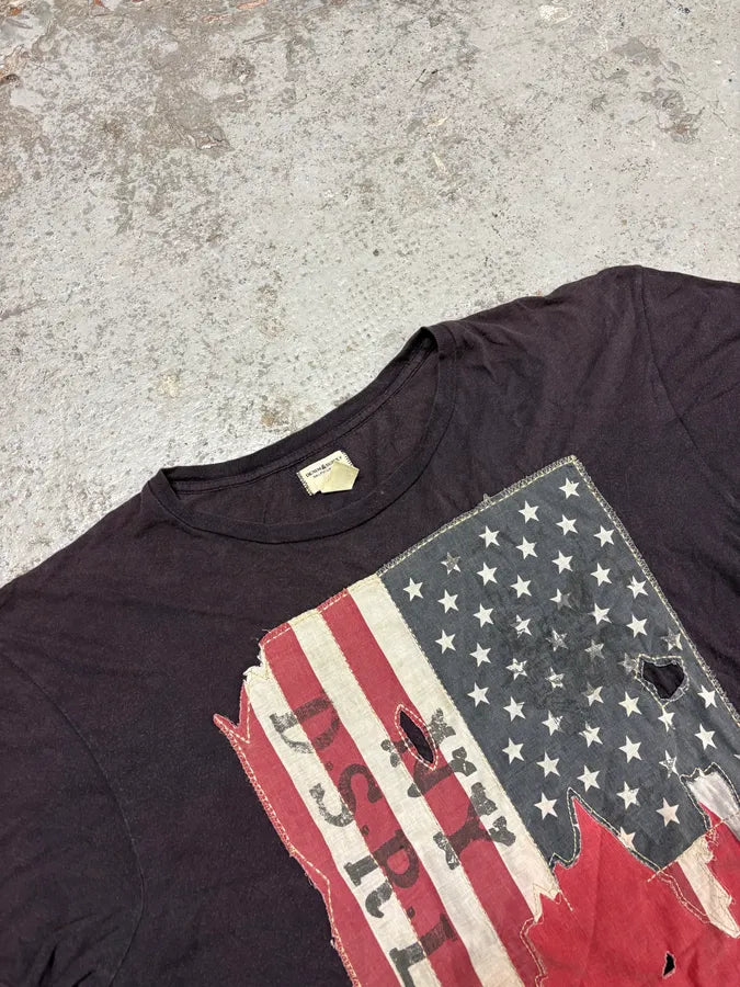 2000s Ralph Lauren Denim & Supply USA Japan Destroyed Flag Faded Black T-Shirt TgXQzIu 4