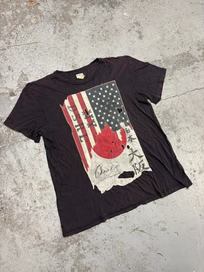 2000s Ralph Lauren Denim & Supply USA Japan Destroyed Flag Faded Black T-Shirt TgXQzIu 3