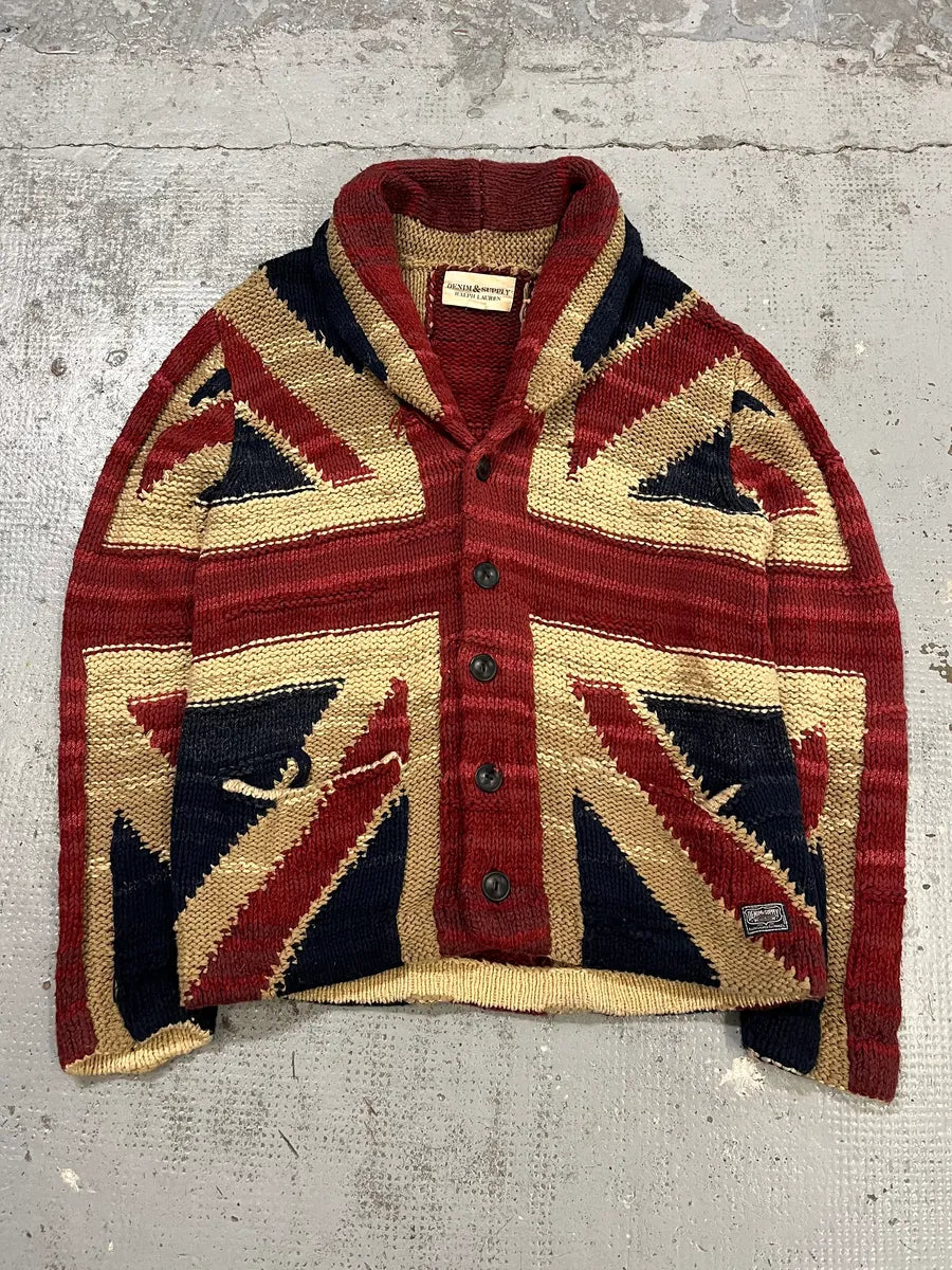 2000s Ralph Lauren Denim & Supply Wool UK Flag Buttoned Cardigan Sweater mklRnbz 0
