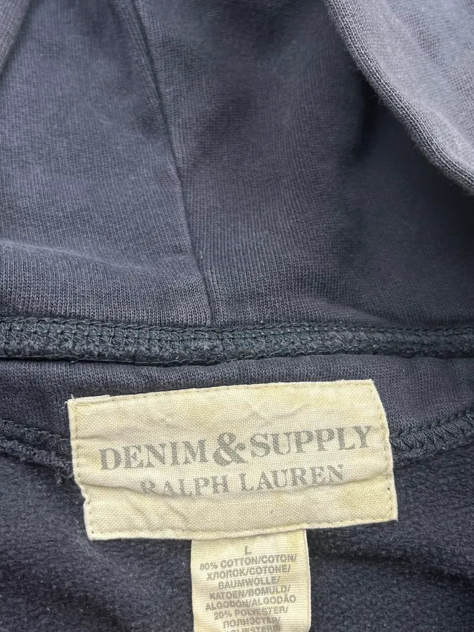 2010s Ralph Lauren Denim Supply Navy Cotton Distressed Flag Hoodie kzBdpCr 7