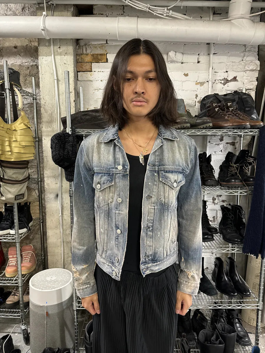 2000s Ralph Lauren Distressed Painted Blue Denim Flag Jacket GwLCHDv 2