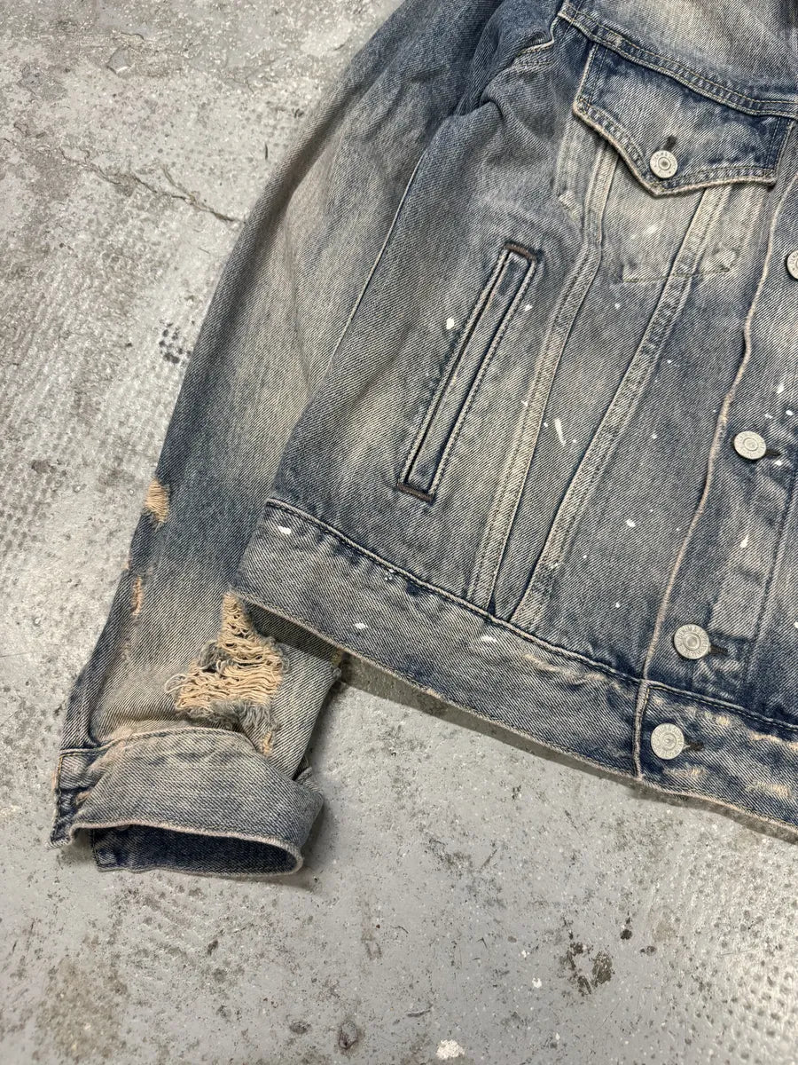 2000s Ralph Lauren Distressed Painted Blue Denim Flag Jacket GwLCHDv 6