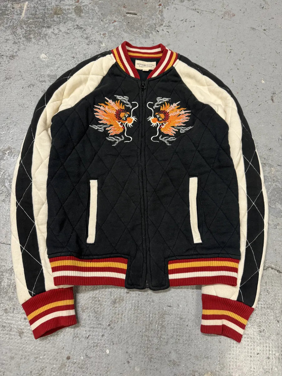 2000s Ralph Lauren Dragon Black & White Teddy Bomber Jacket tBjFhZP 0