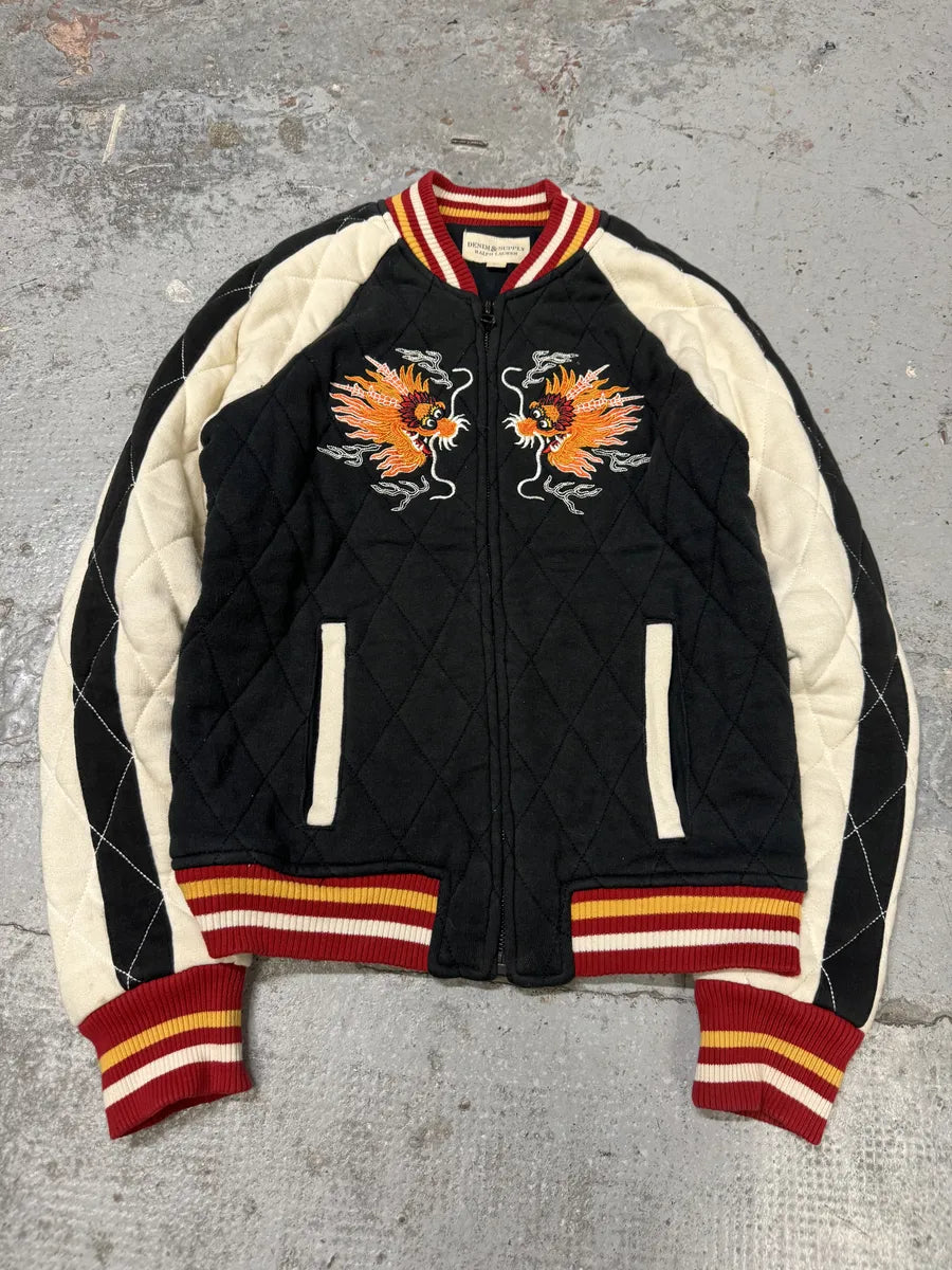2000s Ralph Lauren Dragon Black & White Teddy Bomber Jacket tBjFhZP 4