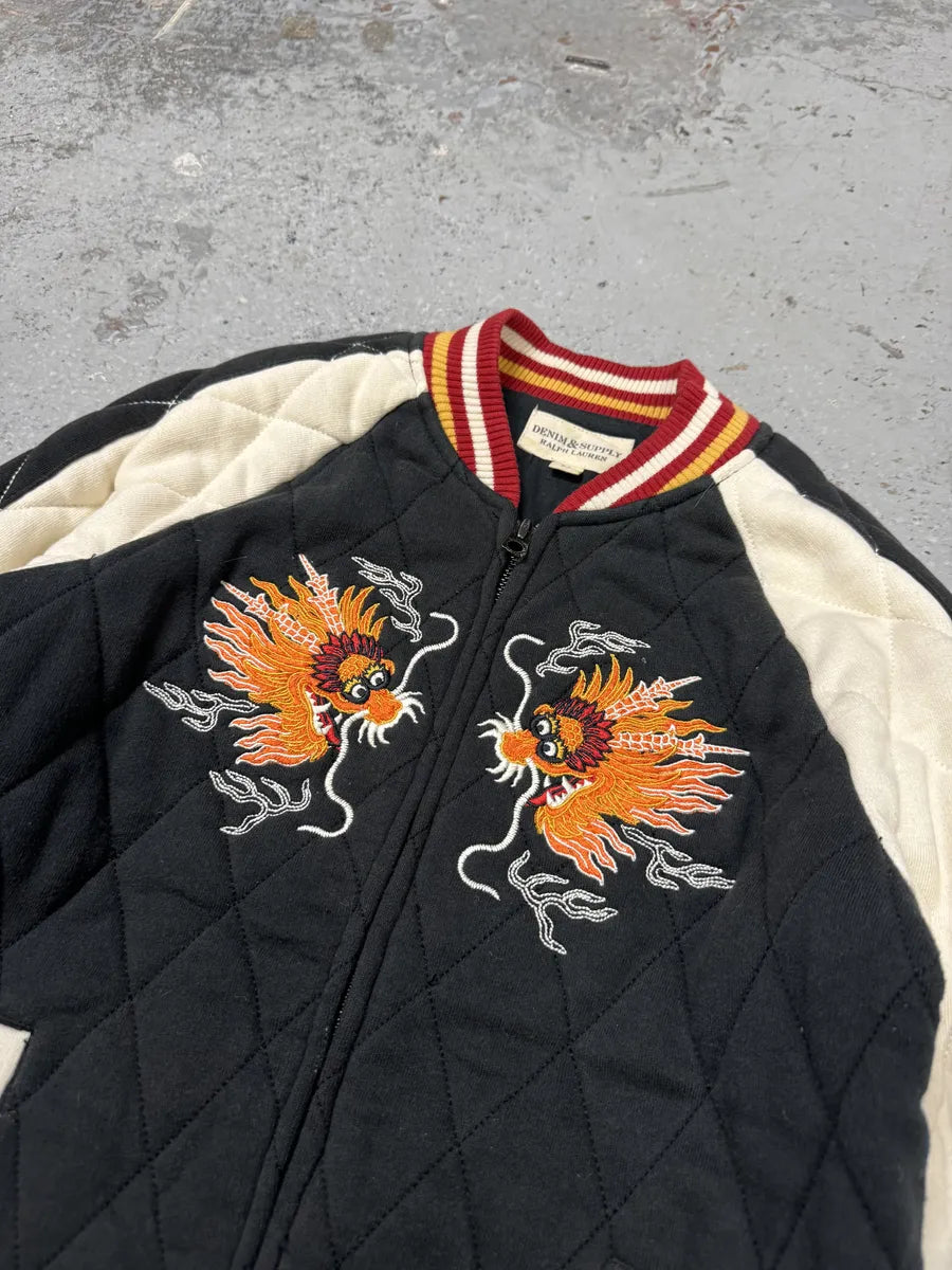 2000s Ralph Lauren Dragon Black & White Teddy Bomber Jacket tBjFhZP 6
