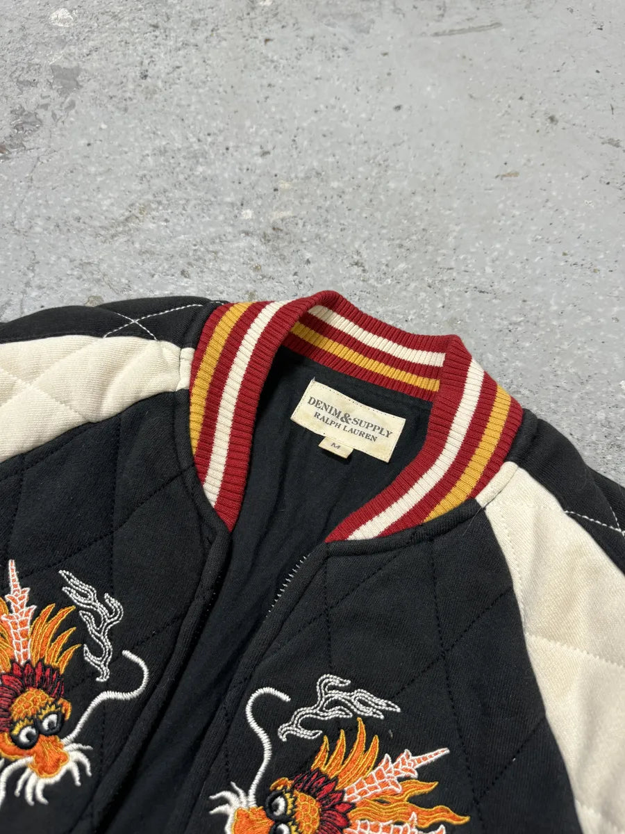 2000s Ralph Lauren Dragon Black & White Teddy Bomber Jacket tBjFhZP 8