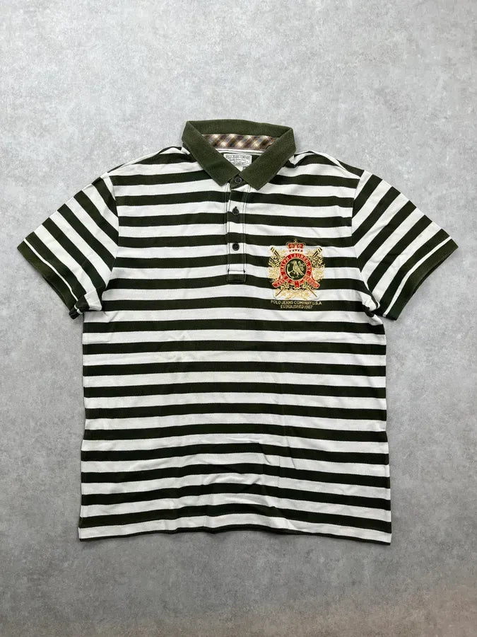 2000s Ralph Lauren Forest Green White Striped Polo Shirt IDURqBo 0