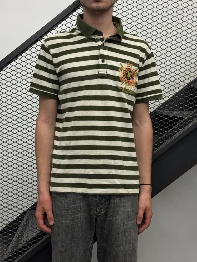 2000s Ralph Lauren Forest Green White Striped Polo Shirt IDURqBo 1
