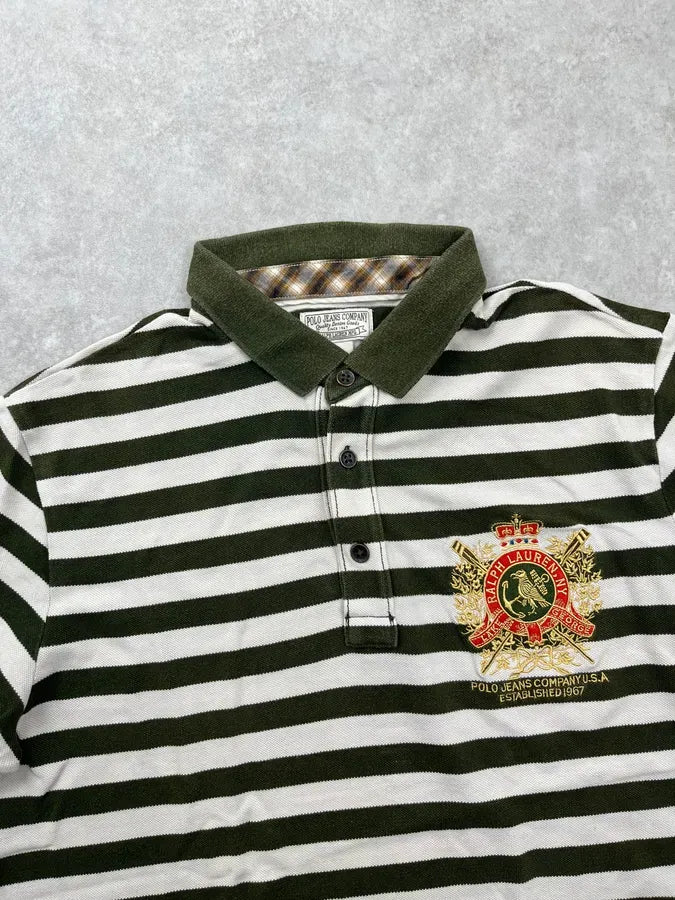 2000s Ralph Lauren Forest Green White Striped Polo Shirt IDURqBo 4