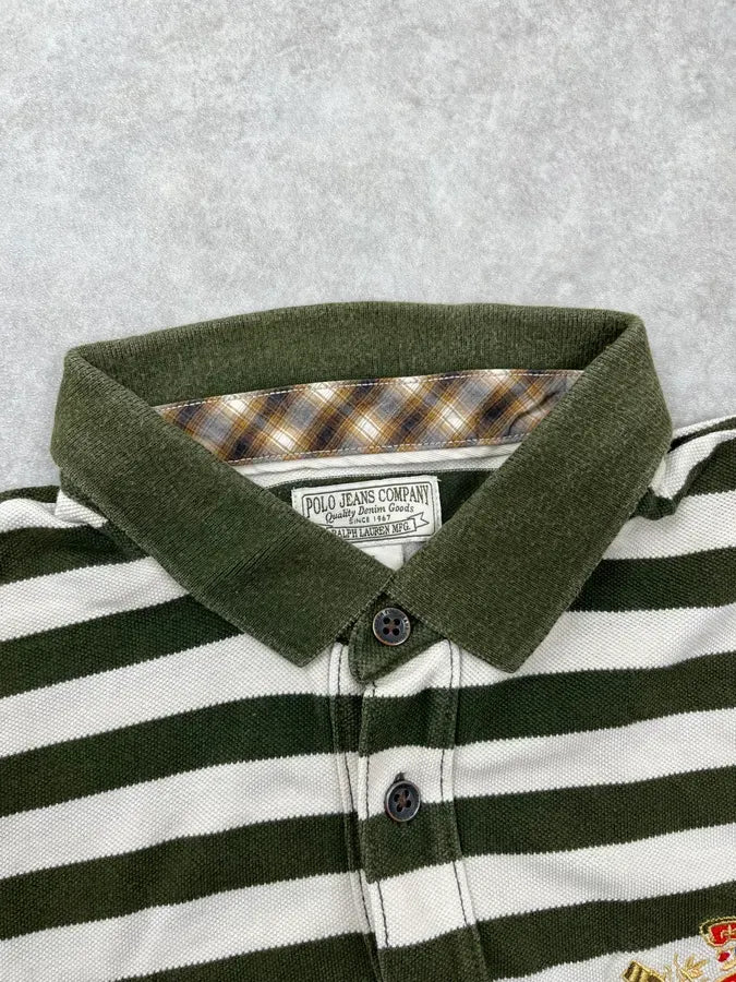 2000s Ralph Lauren Forest Green White Striped Polo Shirt IDURqBo 6