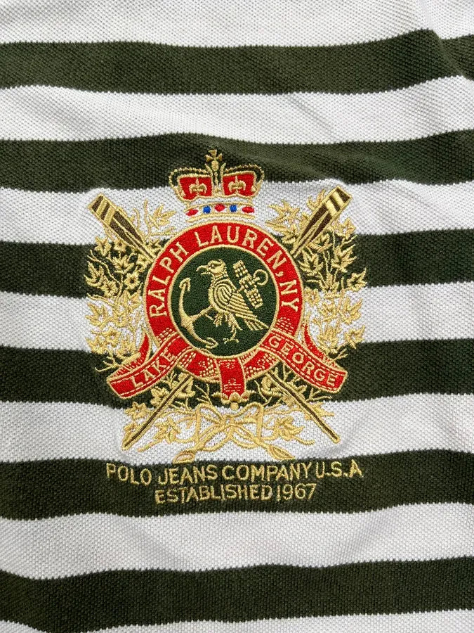 2000s Ralph Lauren Forest Green White Striped Polo Shirt IDURqBo 7