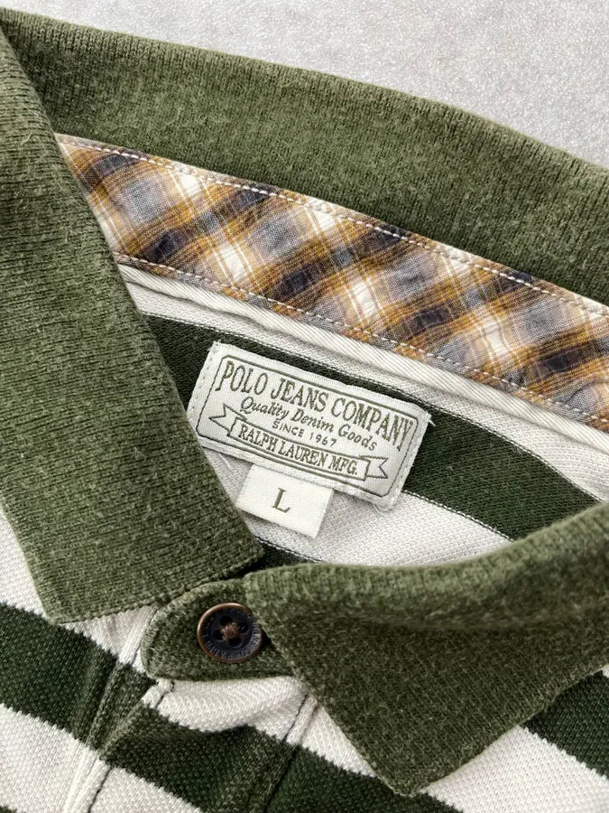 2000s Ralph Lauren Forest Green White Striped Polo Shirt IDURqBo 9