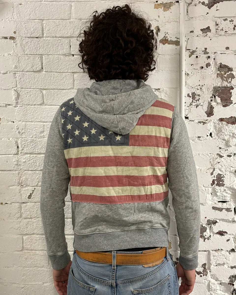 2000s Ralph Lauren Grey American Flag Distressed Zip Hoodie MStsJzd 3