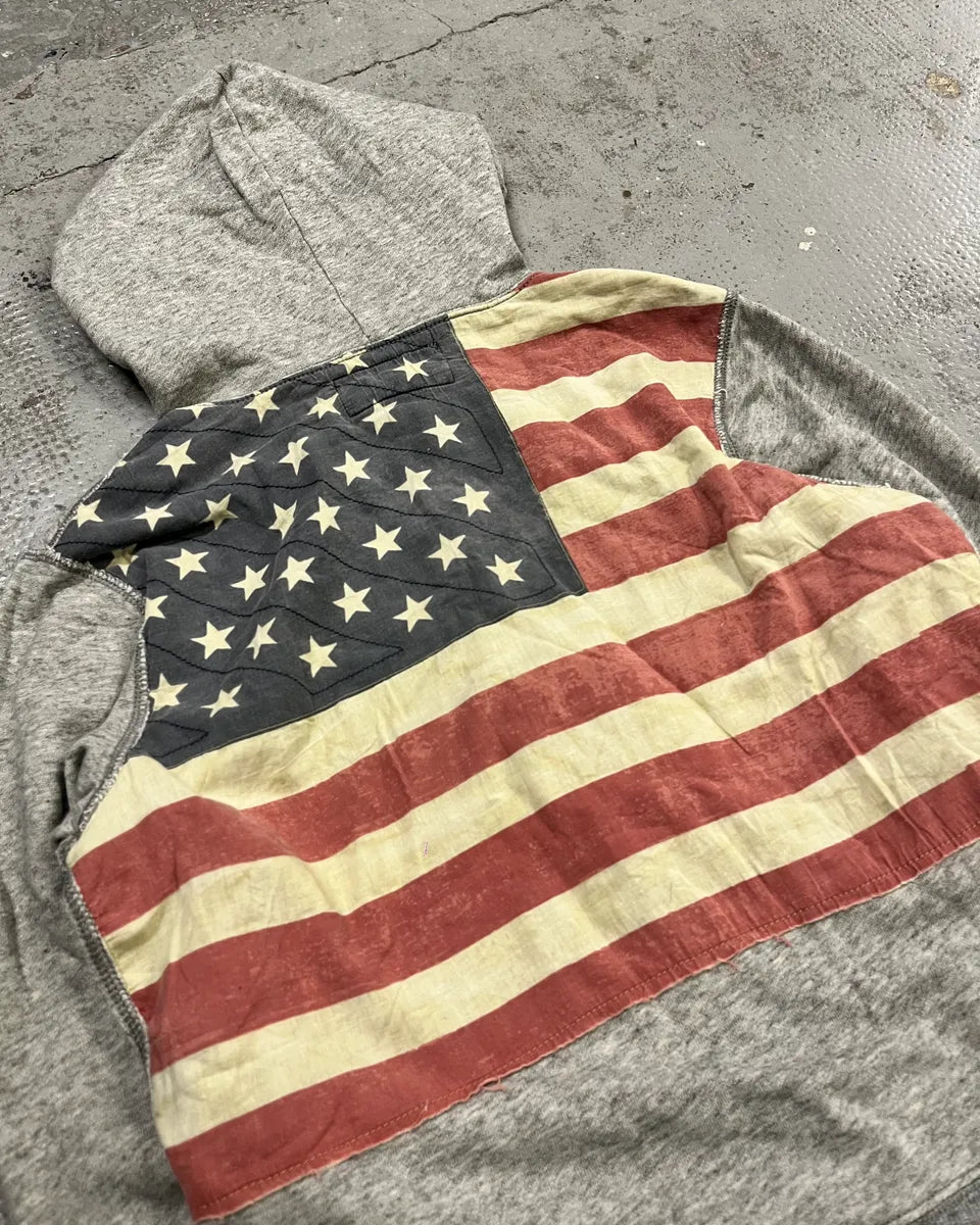 2000s Ralph Lauren Grey American Flag Distressed Zip Hoodie MStsJzd 8