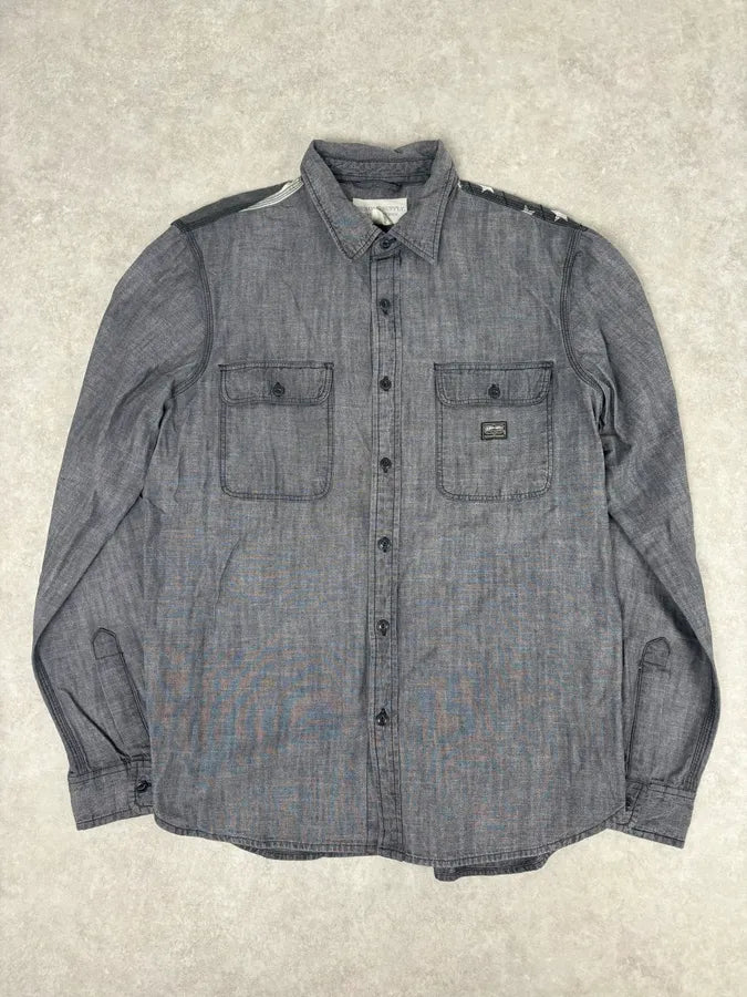 2000s Ralph Lauren Grey Denim Shirt American Flag Patch  IMFqCiz 0