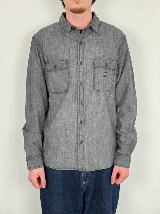 2000s Ralph Lauren Grey Denim Shirt American Flag Patch  IMFqCiz 1