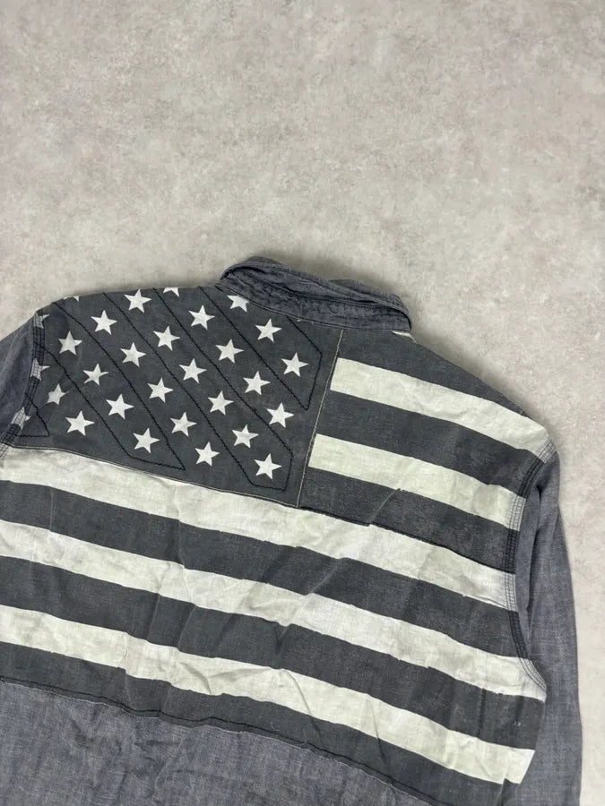 2000s Ralph Lauren Grey Denim Shirt American Flag Patch  IMFqCiz 5