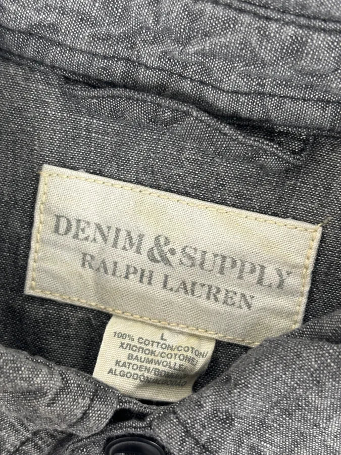 2000s Ralph Lauren Grey Denim Shirt American Flag Patch  IMFqCiz 9