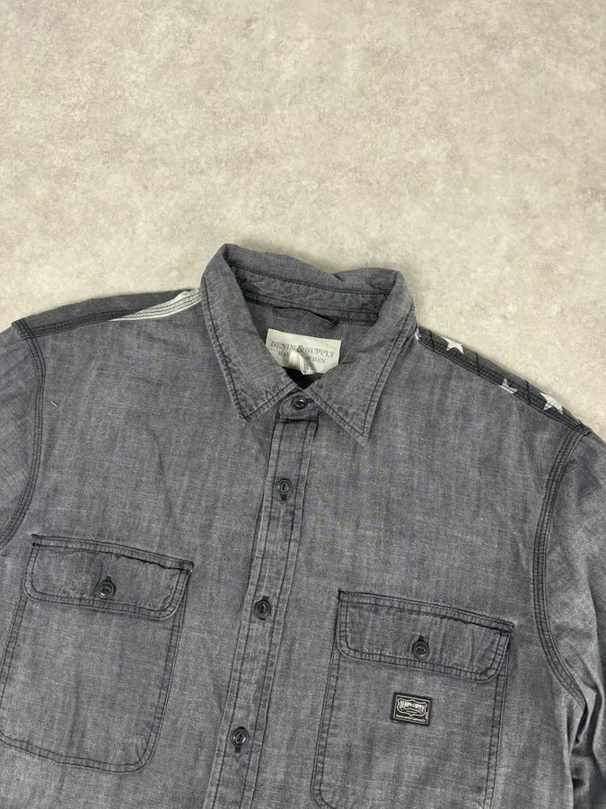 2000s Ralph Lauren Grey Denim Shirt American Flag Patch  IMFqCiz 3