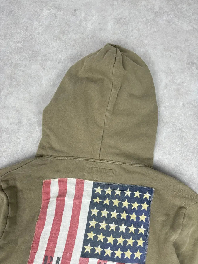 2010s Ralph Lauren Khaki Green American Flag Zip-up Hoodie eDafBPQ 5