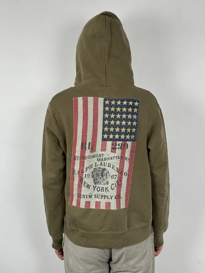 2010s Ralph Lauren Khaki Green American Flag Zip-up Hoodie eDafBPQ 3