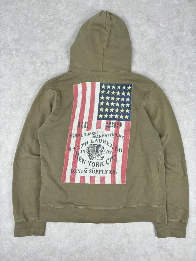 2010s Ralph Lauren Khaki Green American Flag Zip-up Hoodie eDafBPQ 0