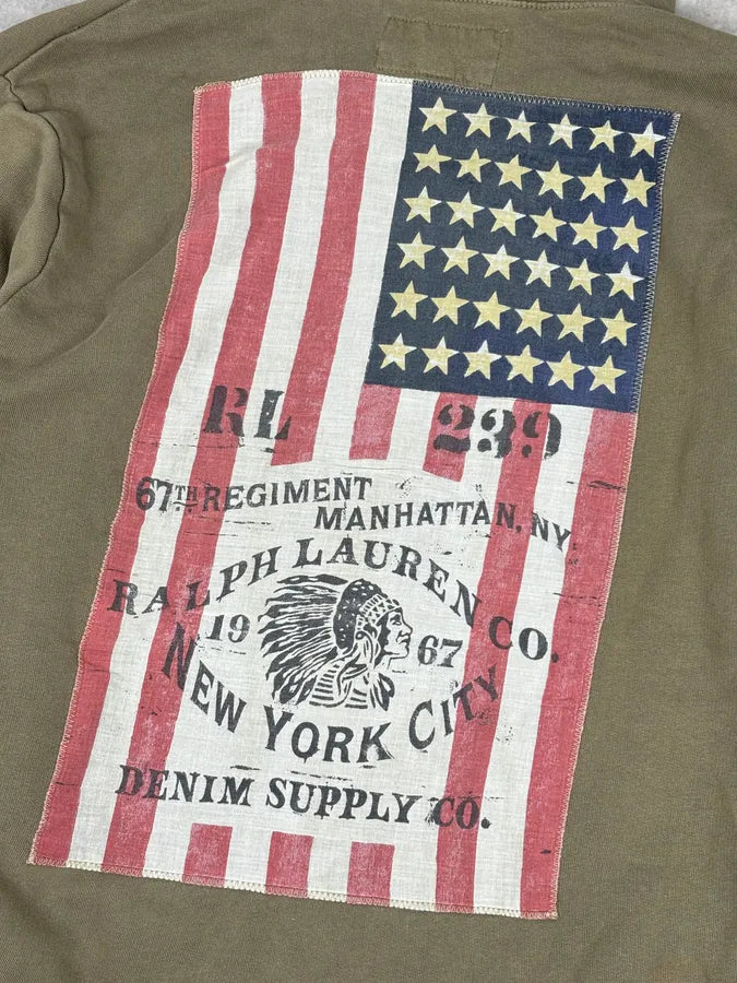 2010s Ralph Lauren Khaki Green American Flag Zip-up Hoodie eDafBPQ 7