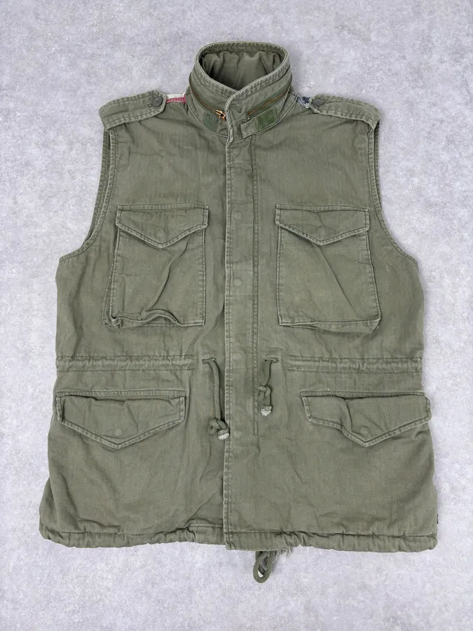 2000s Ralph Lauren Khaki USA Flag Distressed Cargo Vest NcZgmPx 1