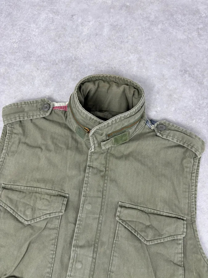 2000s Ralph Lauren Khaki USA Flag Distressed Cargo Vest NcZgmPx 4