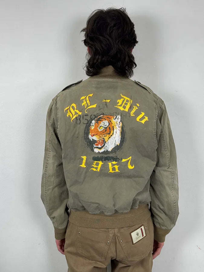 2000s Ralph Lauren Khaki Military Tiger Bomber Jacket EpyjmmP 2