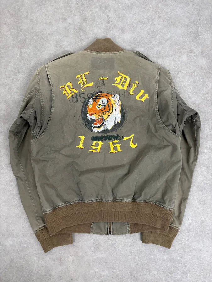 2000s Ralph Lauren Khaki Military Tiger Bomber Jacket EpyjmmP 5