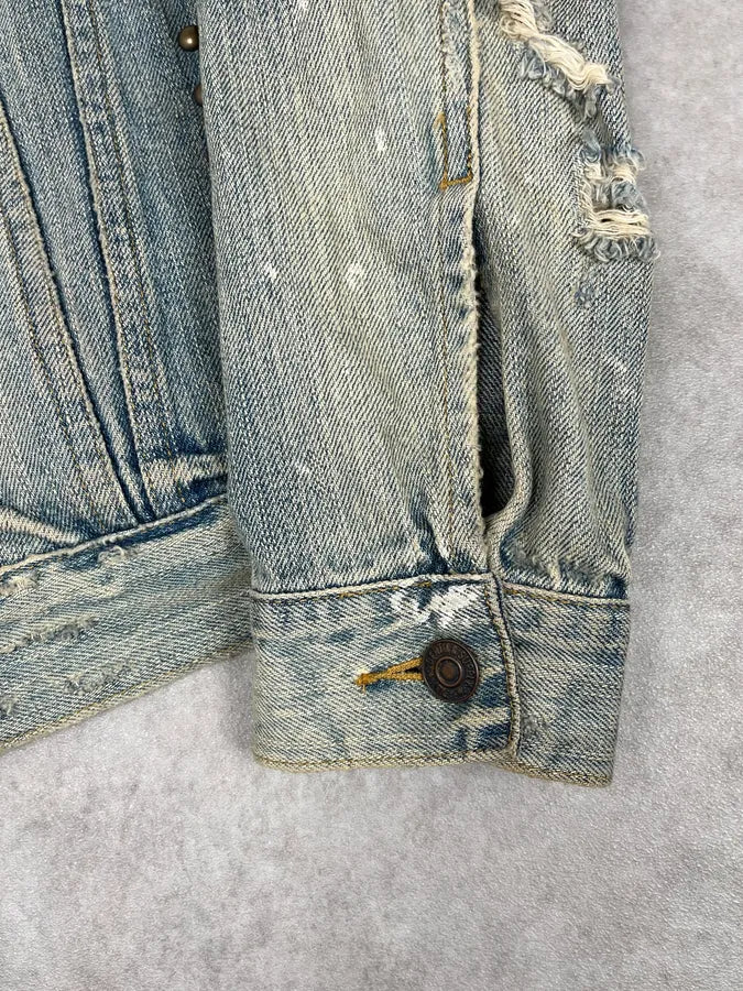 2010s Ralph Lauren Light Blue Studded USA Flag Denim Jacket ZOgEwzd 9