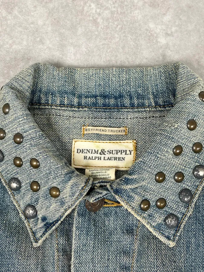 2010s Ralph Lauren Light Blue Studded USA Flag Denim Jacket ZOgEwzd 6