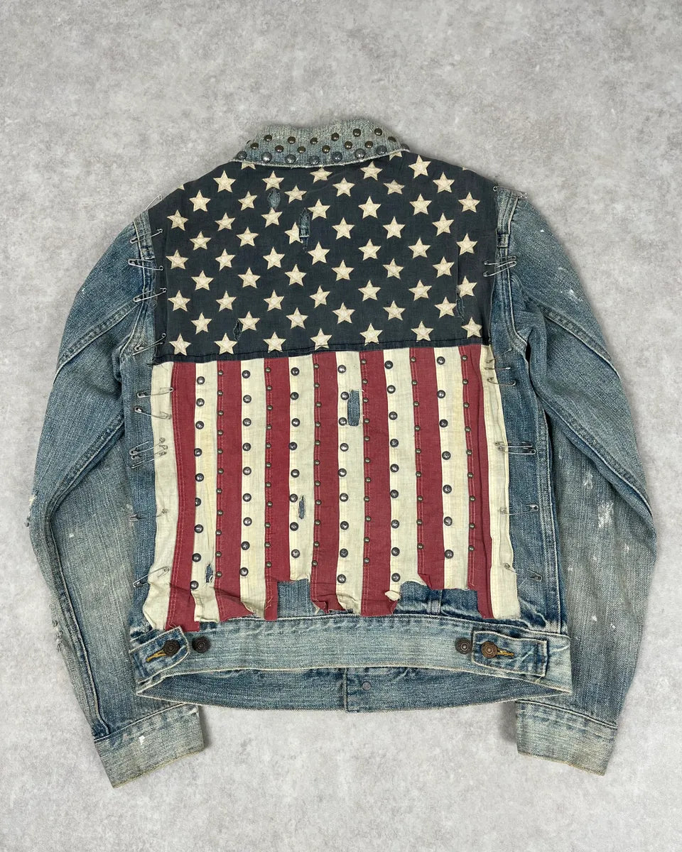 2010s Ralph Lauren Light Blue Studded USA Flag Denim Jacket ZOgEwzd 0