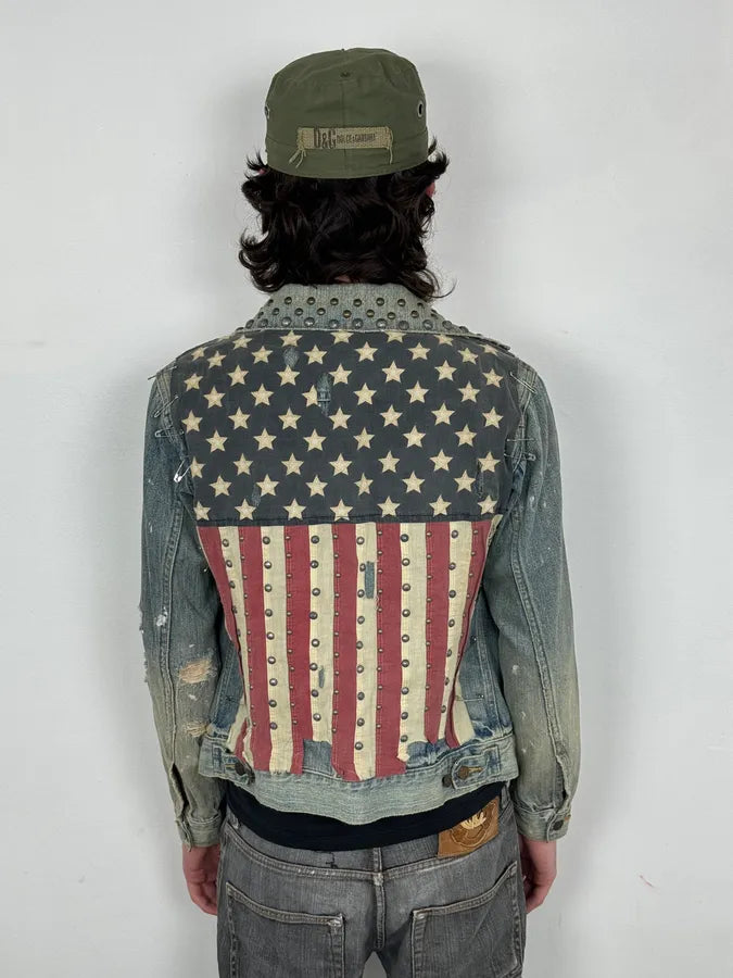 2010s Ralph Lauren Light Blue Studded USA Flag Denim Jacket ZOgEwzd 3