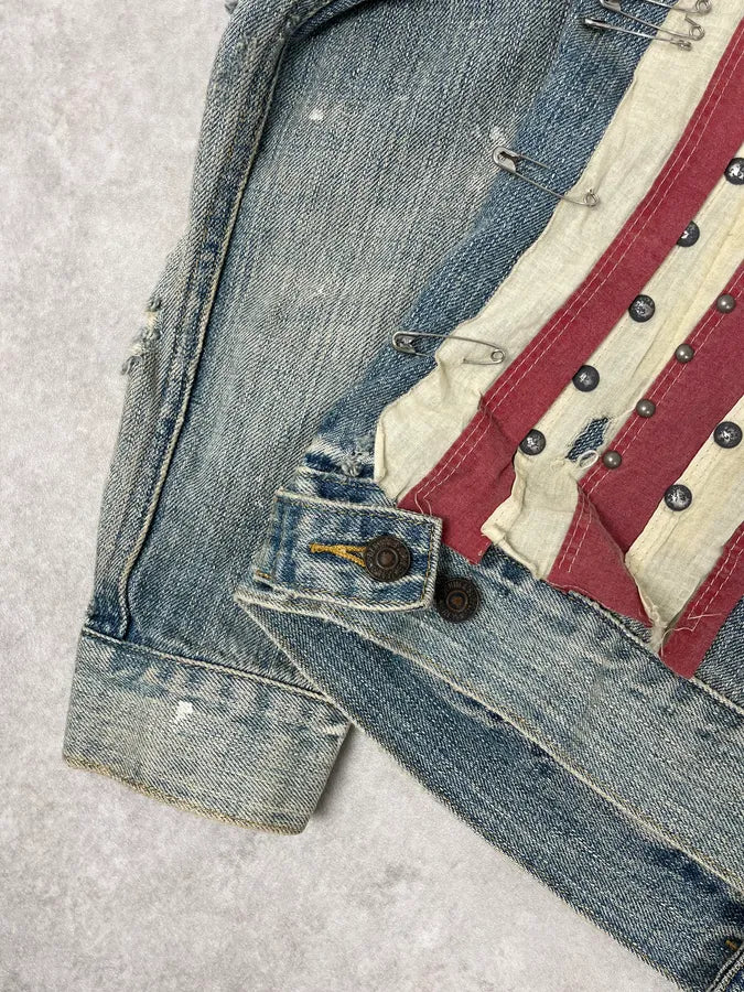 2010s Ralph Lauren Light Blue Studded USA Flag Denim Jacket ZOgEwzd 10