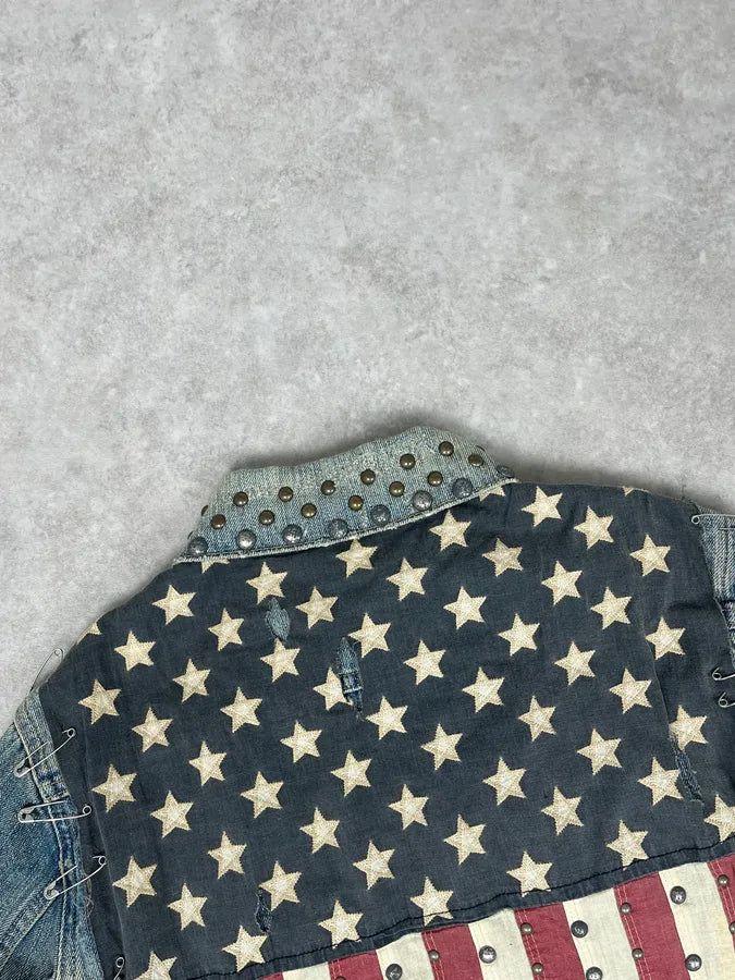 2010s Ralph Lauren Light Blue Studded USA Flag Denim Jacket ZOgEwzd 7