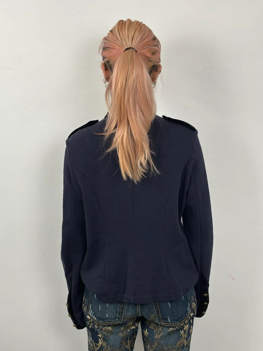 2010s Ralph Lauren Navy & Black Velvet Officer Jacket tJcxhdG 2