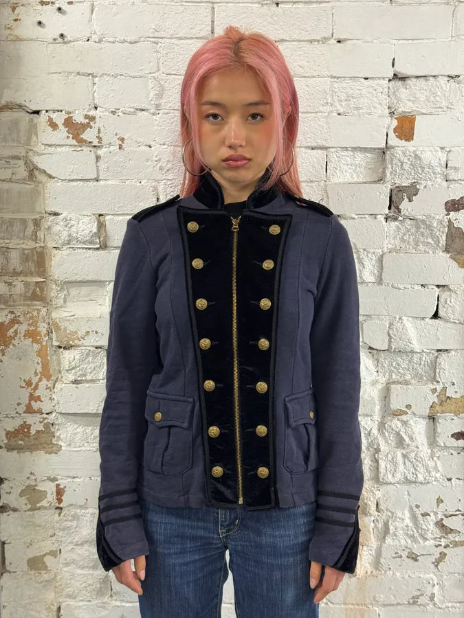 2000s Ralph Lauren Navy & Black Velvet Officer Jacket iieYLCR 1