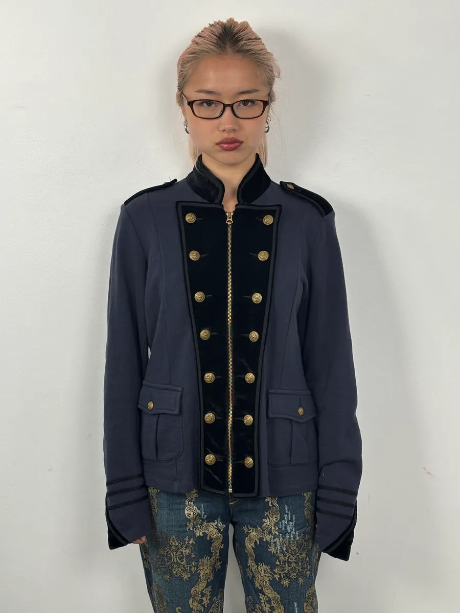 2010s Ralph Lauren Navy & Black Velvet Officer Jacket tJcxhdG 1