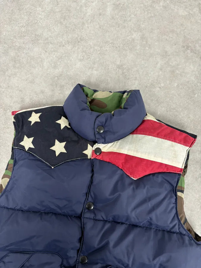 2000s Ralph Lauren Navy & Camo Reversible USA FLAG Puffer Vest rQrwTCg 6