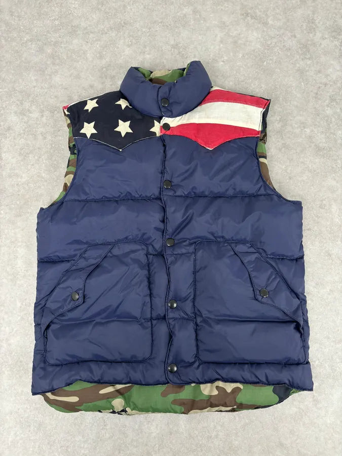 2000s Ralph Lauren Navy & Camo Reversible USA FLAG Puffer Vest rQrwTCg 0