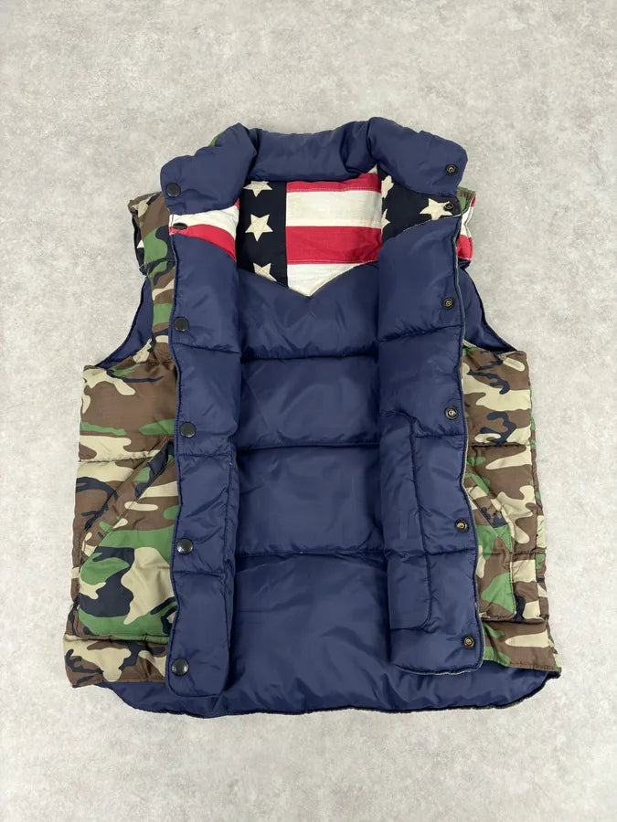 2000s Ralph Lauren Navy & Camo Reversible USA FLAG Puffer Vest rQrwTCg 8