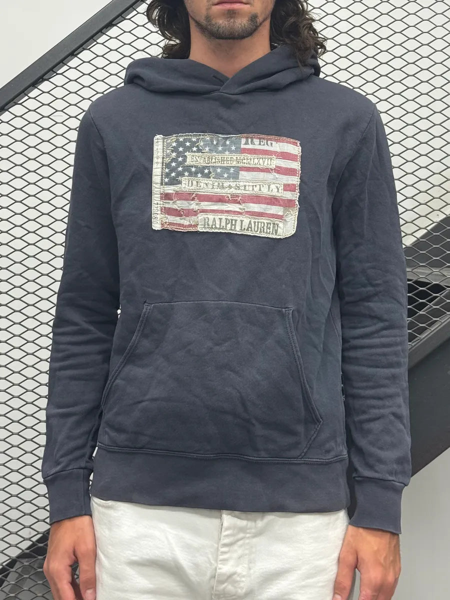 2000s Ralph Lauren Navy Cotton Distressed Flag Hoodie XfffekP 0
