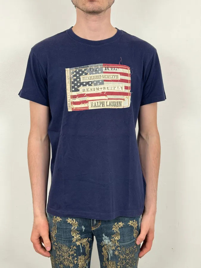 2000s Ralph Lauren Navy USA Flag Graphic T-Shirt  bUxWbxf 1