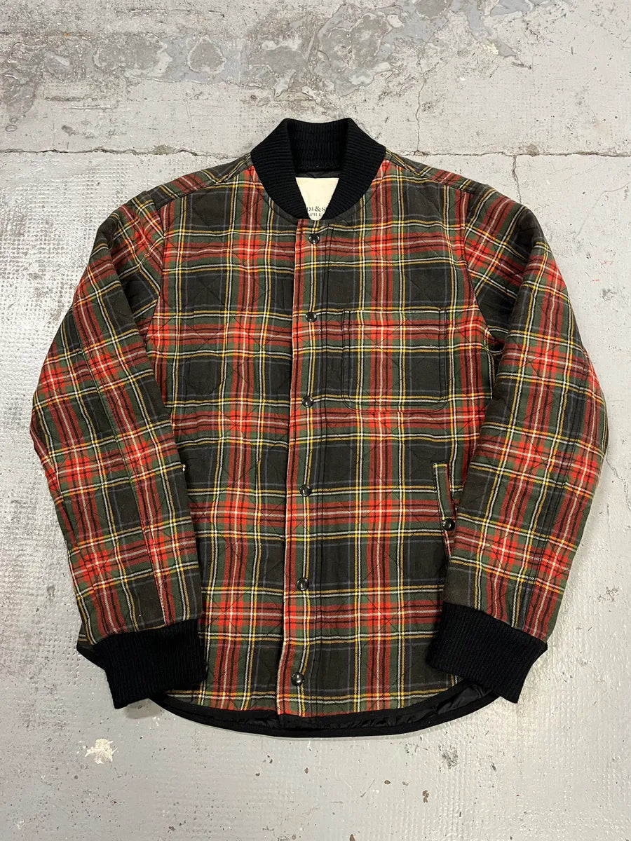 2000s Ralph Lauren Tartan Black & Red Quilted Bomber Jacket bUZlEpF 0