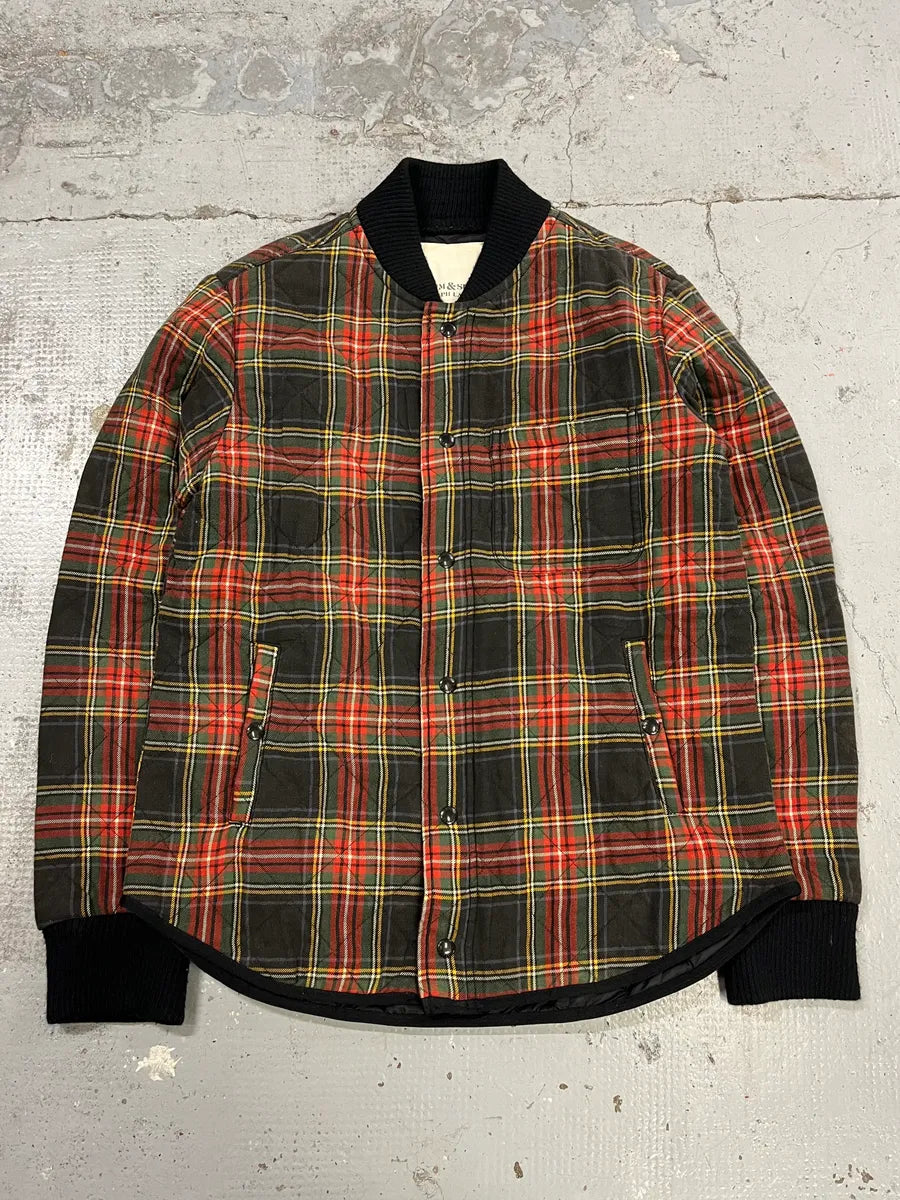 2000s Ralph Lauren Tartan Black & Red Quilted Bomber Jacket bUZlEpF 3