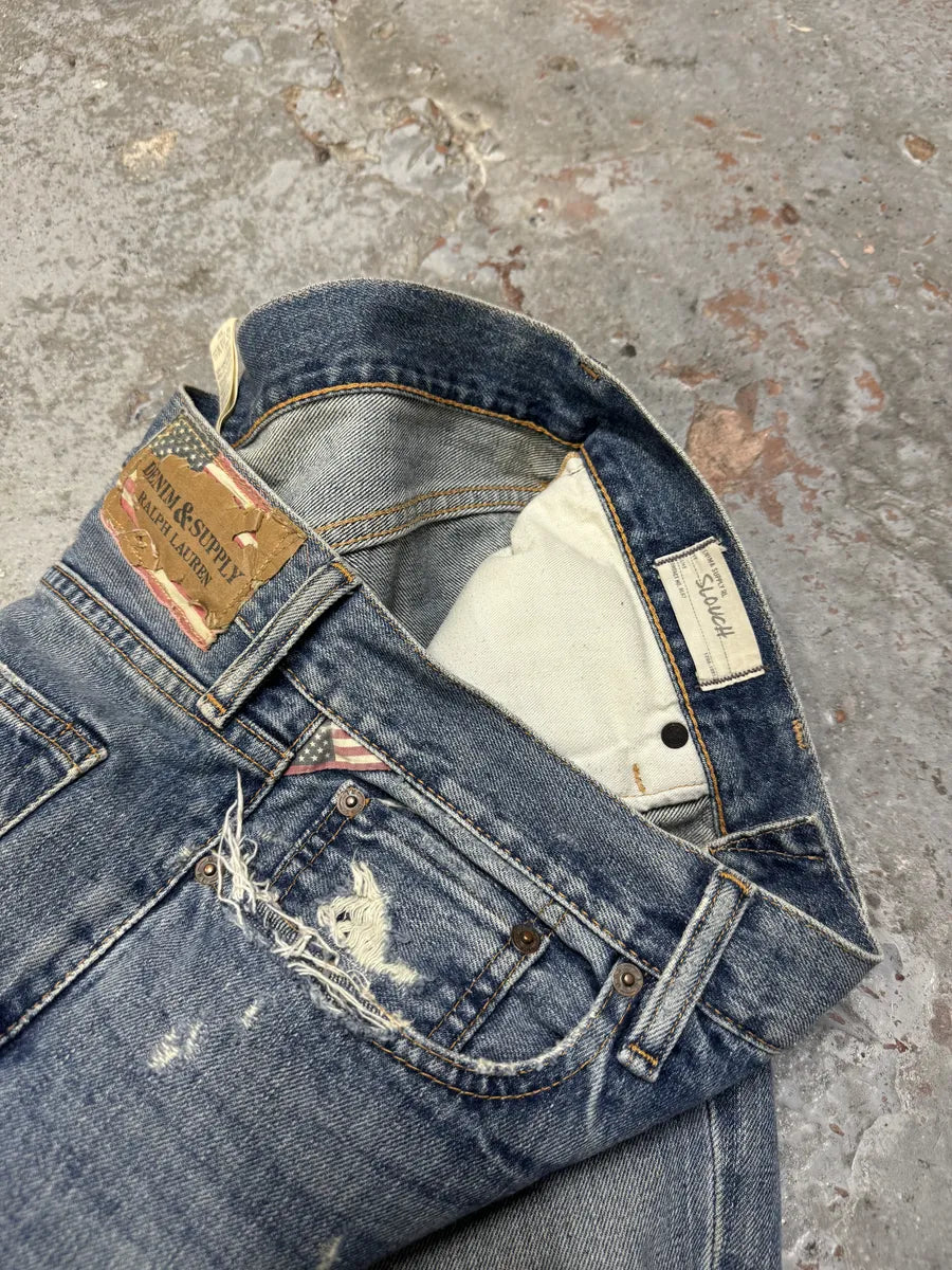2000s Ralph Lauren USA Denim & Supply Blue Faded Jeans punAkgs 5