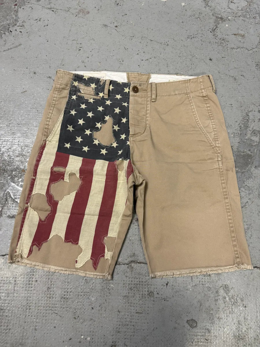 2000s Ralph Lauren USA Distressed Flag Beige Shorts CmqSfhW 0