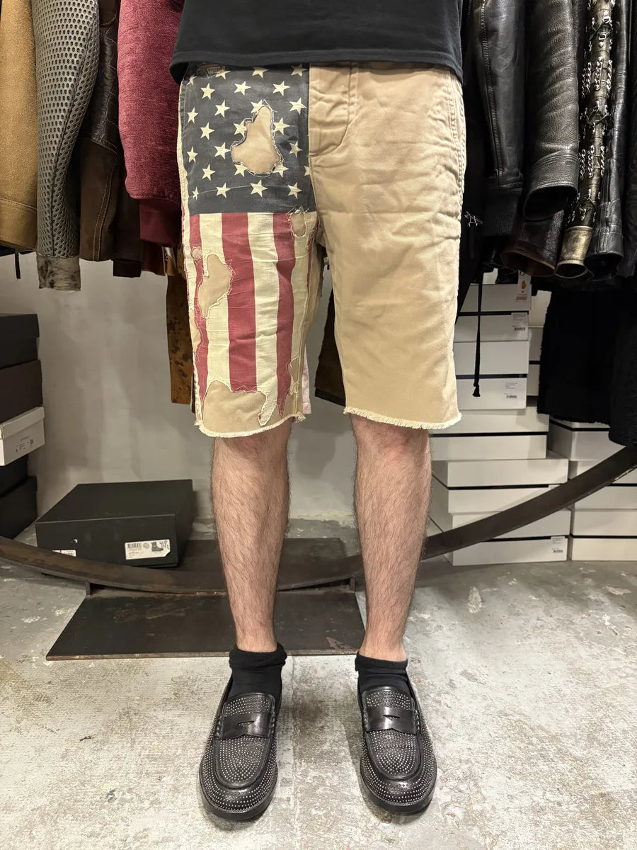 2000s Ralph Lauren USA Distressed Flag Beige Shorts CmqSfhW 1